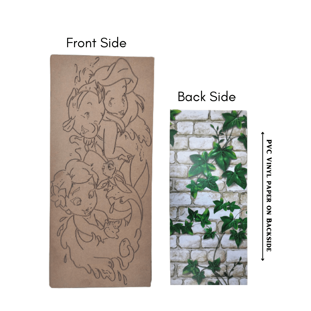 Pre Marked MDF Wooden Wall Hanging For DIY Painting Cutout 4mm Thickness (18 X 8" in) Ariel Mermaid & Friends With PVC Vinyl Paper Pasted on Back Side