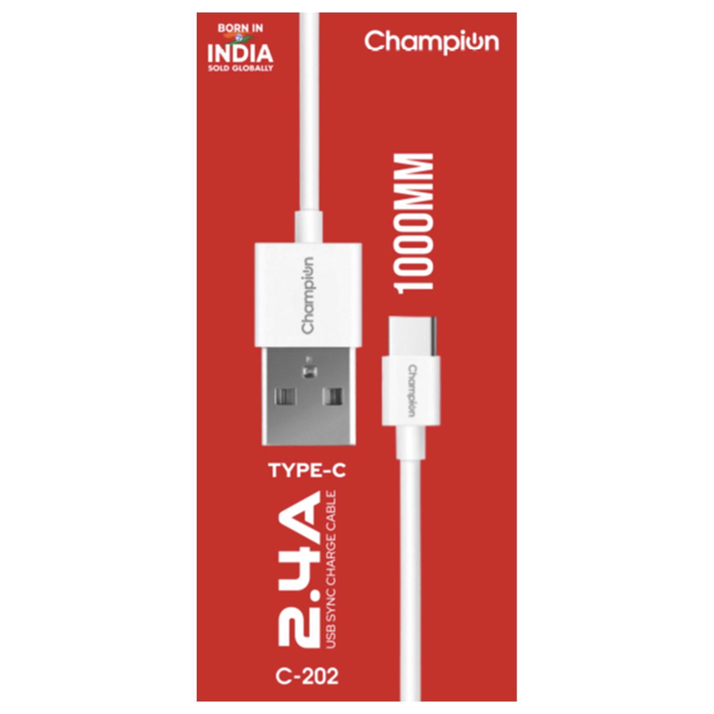Champion USB to Type-C Data Cable 2.4A Fast Charge – White
