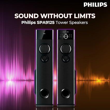 Philips Audio SPA9125 2.0CH 130W Tower Speakers with Wireless Mic, USB, AUX, FM & Karaoke