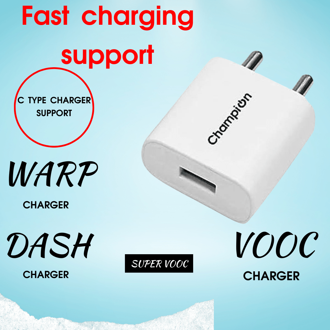 Champion 12W 5V/2.4A Single USB Port Mobile Charger with Type-C Cable Combo | Fast Charging For Android Devices (Pack Of 20 Pcs)