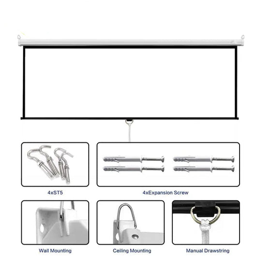 Projection Screen with Self-Lock , Anti-Creased, Imported High Gain Fabric, Diagonal, Supports Full HD 1080P, UHD-4K