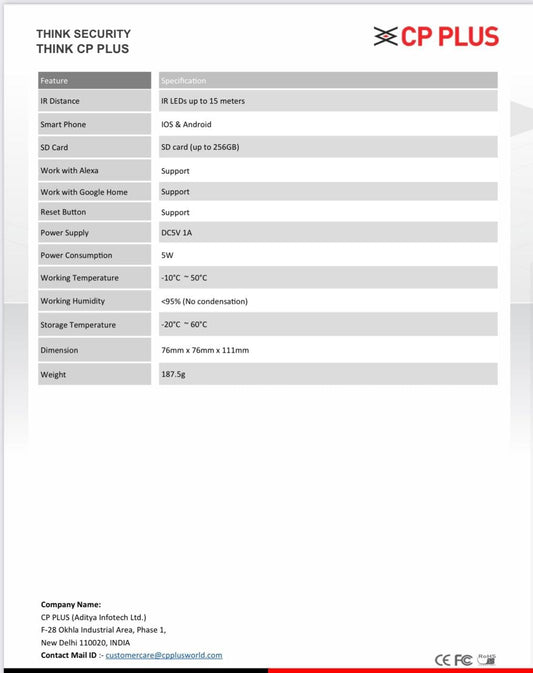 CP PLUS CP-E28A 2MP Full HD PT Smart Wi-Fi Camera with 2 Way Talk & Motion Tracking
