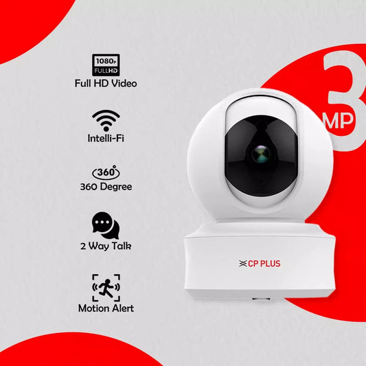 CP PLUS CP-E31A 3 MP Wi-Fi PT 360° View | 2 Way Talk | Night Vision | Motion Detect CCTV Home Security Camera (White)