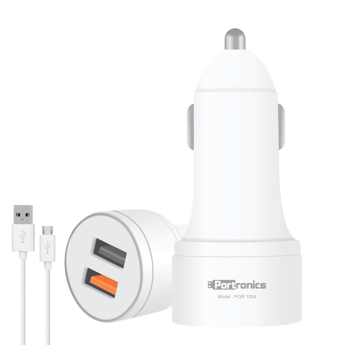Portronics CarPower QC POR-1004 Dual Port Car Charger with Quick Charge 3.0 Port, a USB Port + Free 1M Micro USB Cable, White