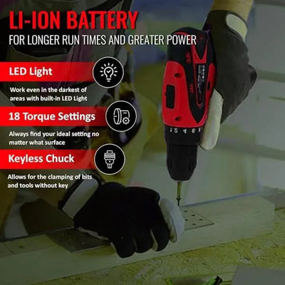 Cordless Electric Screwdriver Drill | Mini Lithium Power Tool | Variable Speed Cordless Drill Machine (Without Bit)