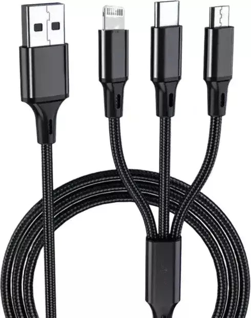 Champion 3 in 1, USB Data Cable Braided with Micro USB ,Type C, Lightning Port Compatible with iPhone, iPad, Samsung, OnePlus, Mi, Oppo, Vivo, Xiaomi