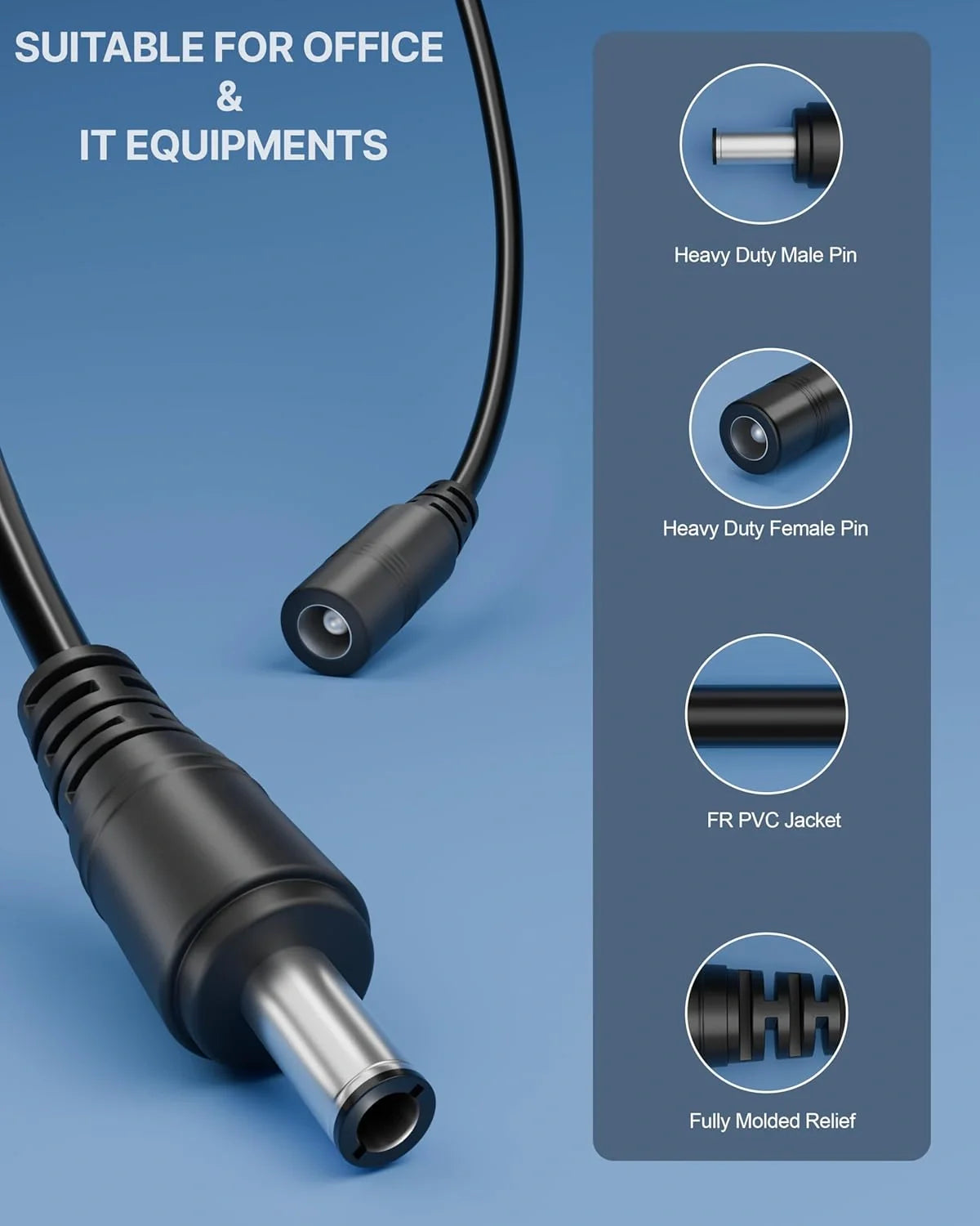 Champion DC Male to Female Extension Cable ,(2.1 x 5.5)mm ,Power Adapter Cord for CCTV Camera, DVR, NVR, LED Strip, IP Camera & Baby Monitor