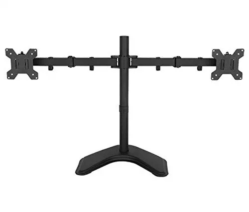 Dual Screen Monitor Stand Free Standing Horizontal Base Mount for Two 27'' (68.58cm) Displays | Adjustable Arms & Cable Management
