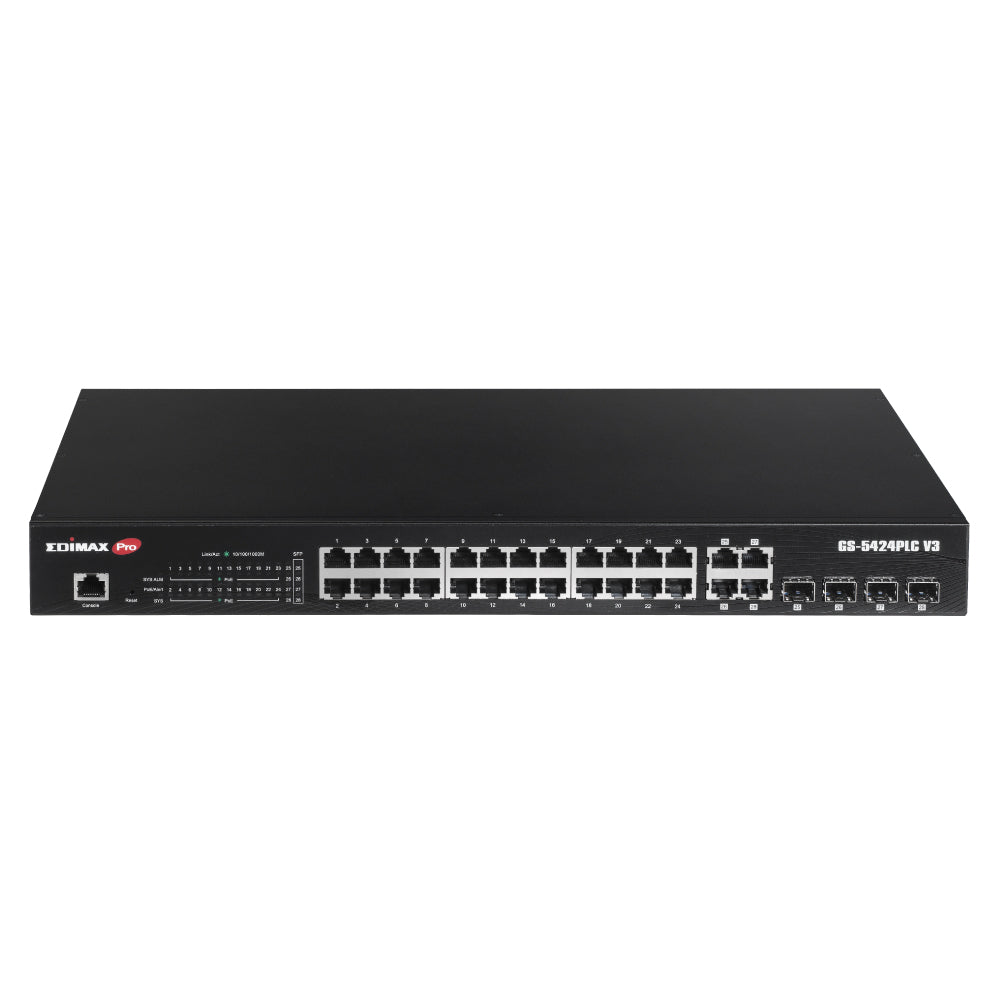 Edimax Pro (GS-5424PLC) V3 ,Surveillance VLAN 28-Port Gigabit PoE+ Long Range Web Smart Switch with 4 Gigabit RJ45/SFP Combo Ports