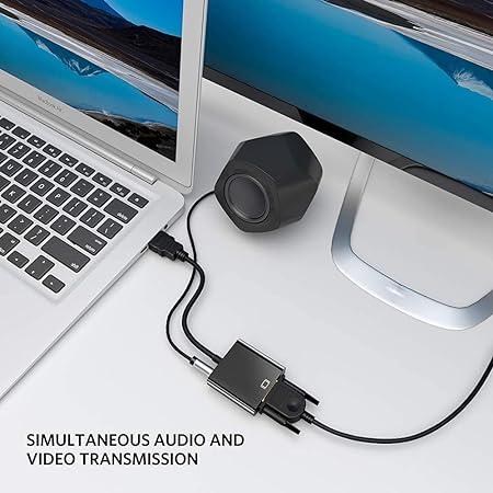 HDMI to VGA with Audio, Gold-Plated HDMI to VGA Adapter (Male to Female) for Computer, Desktop, Laptop, PC, Monitor, Projector