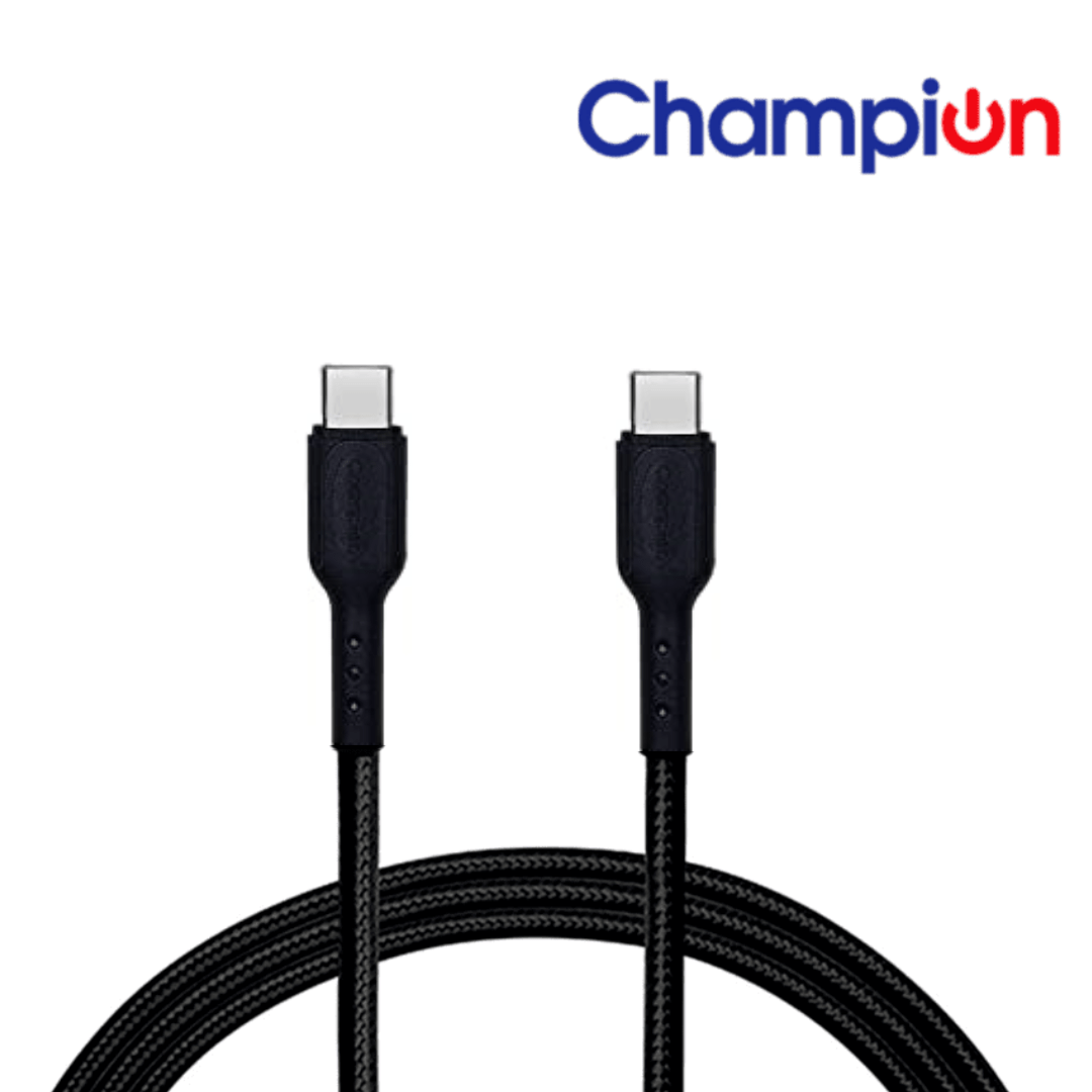Champion Type C to C 3Amp Data Sync & Charging Cable Braided for all Smartphones, Tablets, Laptops & other Type C devices (Black)