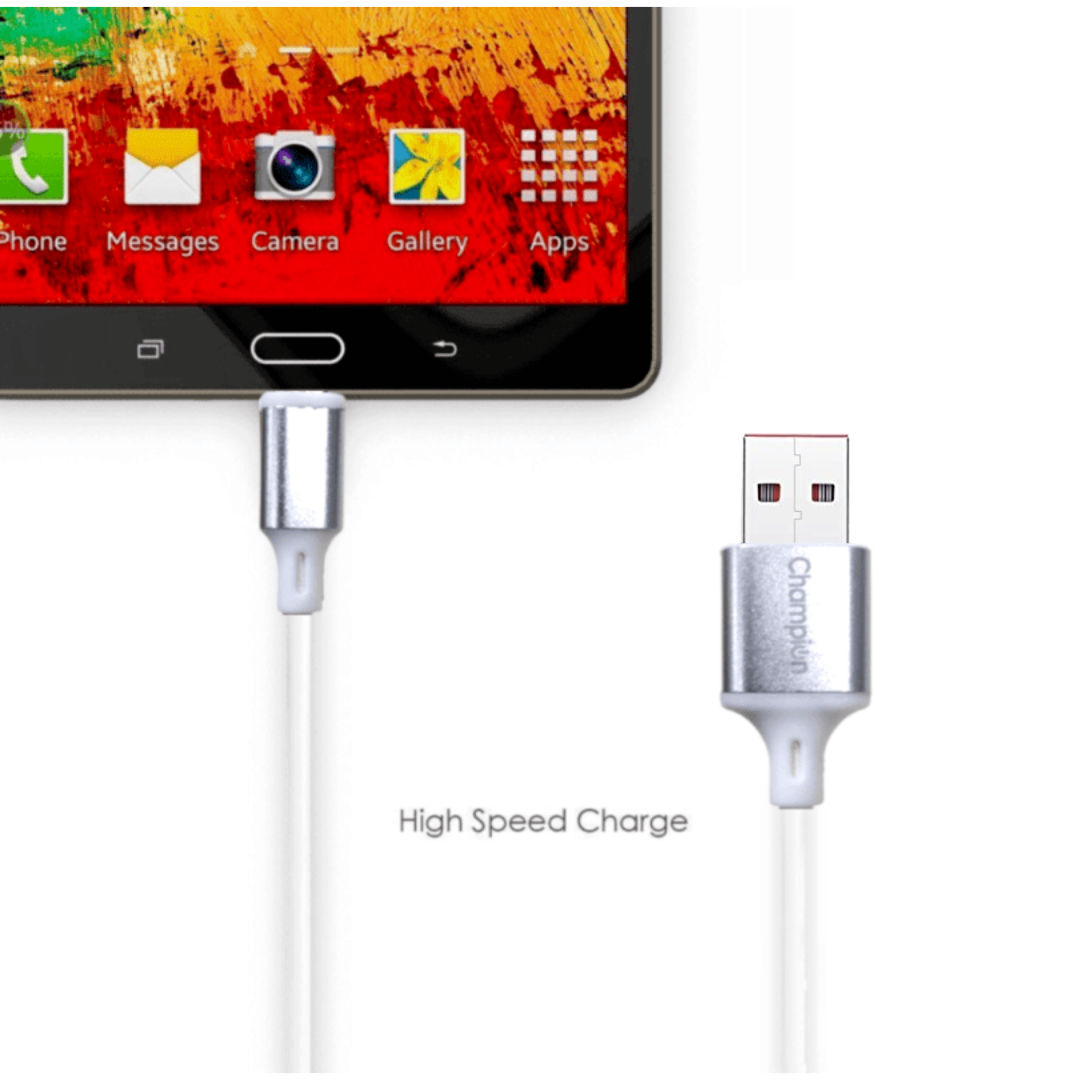Champion Micro USB 3Amp Data Sync & Charging Cable Metal 1M for all Android & Micro USB Devices (Silver )