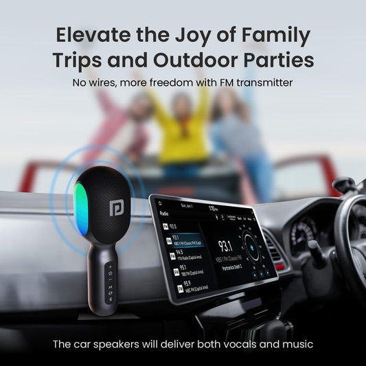 Portronics Dash 2 Wireless Bluetooth Karaoke Mic with 10W Speaker,Upto 10 Hour Playtime, Dynamic RGB Lights, Music Recording, Duet Singing, Mini Karaoke Machine for Car Travel, Fast Charging