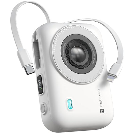 Portronics Power Shutter 20000mAh 15W Magnetic Wireless Fast Charging Powerbank with in-Built Type C & 8 Pin Cable, 22.5W Type C PD Output, Type C Bidirectional Port, LED Display (Black)