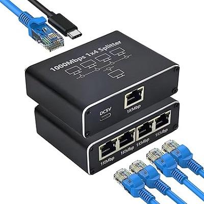 RJ45 Gigabit Ethernet Splitter , Network Extender Adapter for PC, TV Box, Router