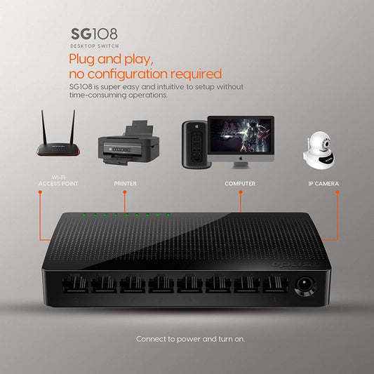 Tenda SG108 8-Port Gigabit Desktop Switch -Black