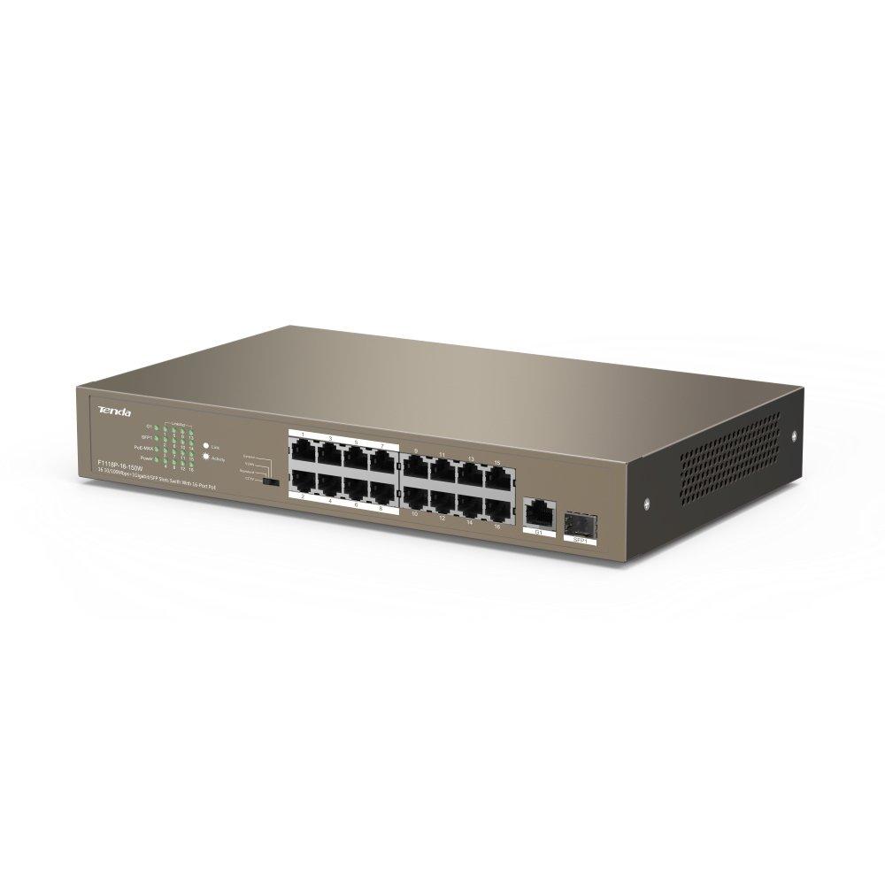 Tenda TEF1118P-16-150W 16-Port 10/100 PoE/1-Port Gigabit/1-Port SFP Switch (Grey)