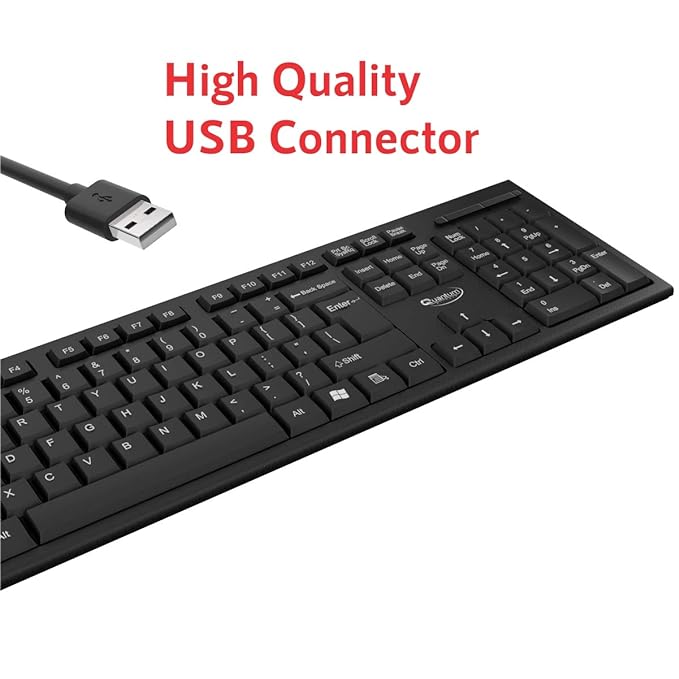 Quantum QHM-7406 Full-Sized Wired USB Keyboard with (₹) Rupee Symbol, Hotkeys and 3-pieces LED function for Desktop/Laptop/SmartTV (Black)