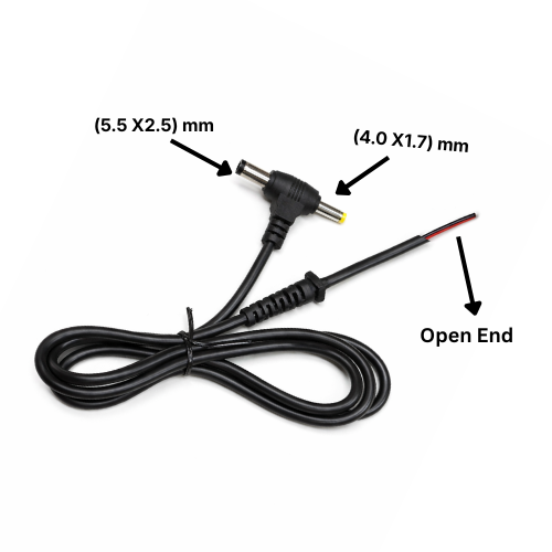 DC Pin 2-in-1 Dual with Open End Wire (5.5 X2.5) - (4.0 X1.7)mm Jack Connector for CCTV, Laptop & LED Adapter