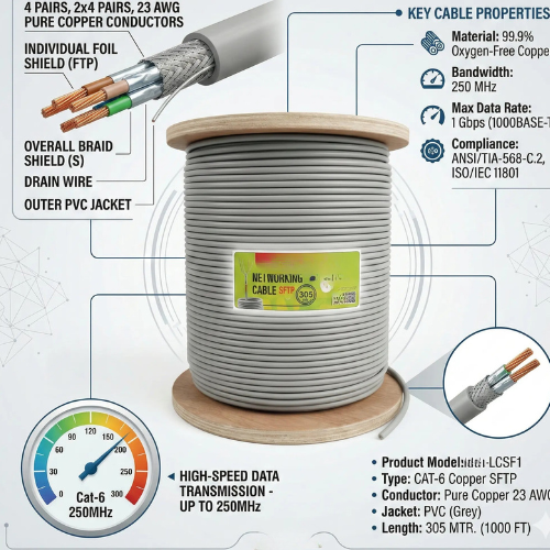 Cat-6 Copper SFTP Networking Cable | 4 Pair, 305M Roll | High-Speed Shielded Ethernet for Reliable Connectivity