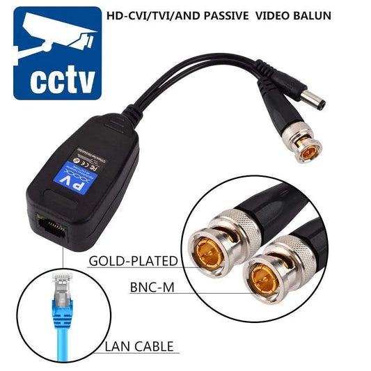 Video Balun | 8MP (PV) Passive BNC DC to RJ45 Network Transceiver Cat5/Cat6 Adapter AHD/TVI/CVI/CVBS for Full HD CCTV DVR Security Surveillance Ethernet Camera System
