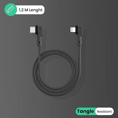 Portronics Konnect L 20W PD Quick Charge Type-C to 8-Pin USB Mobile Charging Cable, 1.2M, Tangle Resistant, Fast Data Sync (Grey)