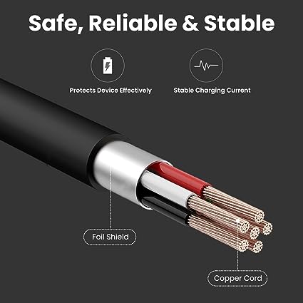 Portronics Konnect Core Micro USB Cable Tangle-Free with 3A Rapid Charging & 480mbps Data Transmission 1M (Black)