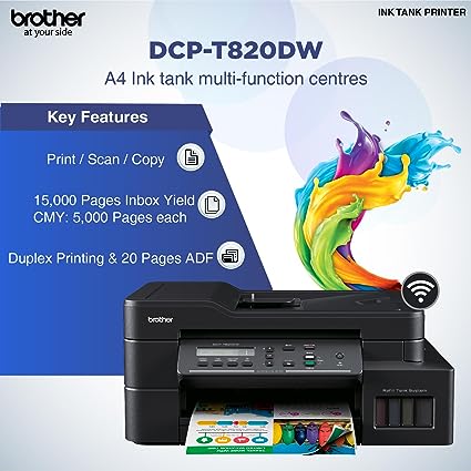Brother DCP-T820DW - Wi-Fi & Auto Duplex Color Ink Tank Multifunction All in One Printer for Home & Office