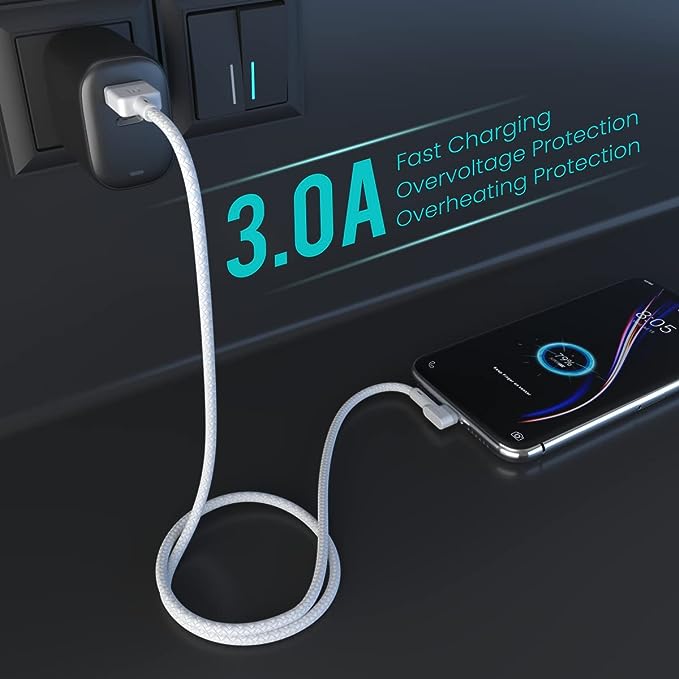 Portronics Konnect L 1.2M Fast Charging 3A Micro USB Cable with Charge & Sync Function (White)