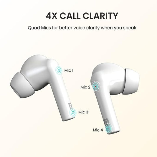 Portronics Harmonics Twins S6 TWS Earbuds,50Hrs Playtime, Auto ENC, 10mm Driver, Type C Charging Port(White)