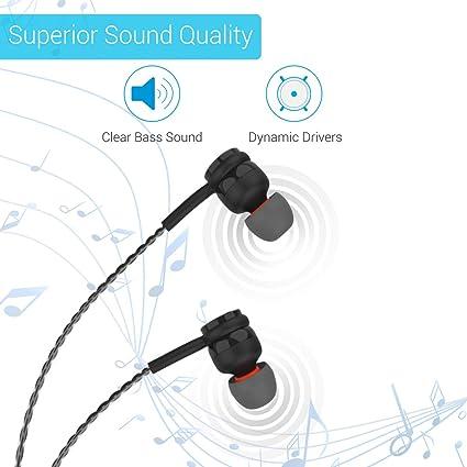 Portronics Conch Gama in-Ear Wired Earphone, 1.2m Tangle Free Cable, in-Line Mic, Noise Isolation 3.5mm Aux Port and High Bass (Black)