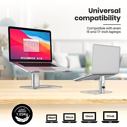 Portronics My Buddy K5 Portable Laptop Stand with Aluminium Frame, Adjustable Height, Compatible with All Laptops (Silver)