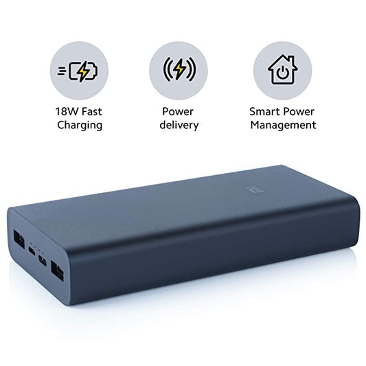 MI Power Bank 3i 20000mAh Lithium Polymer 18W Fast Power Delivery Charging | Input- Type C | Micro USB| Triple Output (Black)