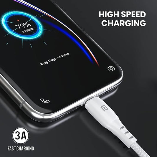 Portronics Konnect A Type-C Cable with 3A Rapid Charging & 480mbps Data Transmission,1M Cord Length (White)