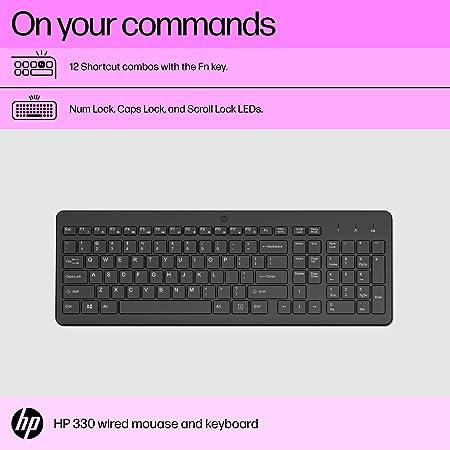 HP 330 Wireless Black Keyboard and Mouse Set with Numeric Keypad, 2.4GHz Wireless Connection and 1600 DPI, USB Receiver, LED Indicators (Black)