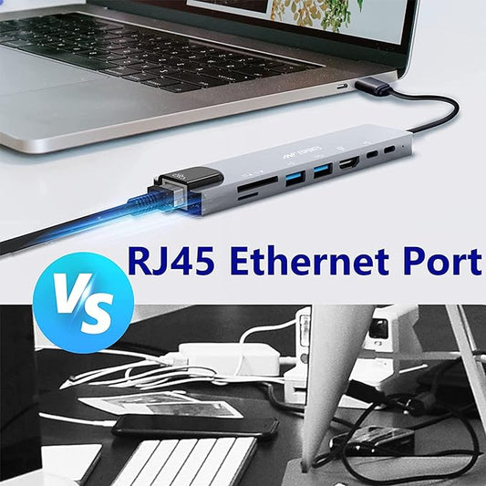 Ant Esports 8-in-1 USB C HUB HDMI Adapter, Type C Ethernet Card Reader,1*USB 3.0 Ports, 1*USB 2.0 Ports, Ethernet Port, SD/TF Card Slots