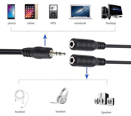 3.5mm Aux Jack 1 Male to 2 Female Stereo Headphone Earphone Jack Y Splitter Gold/Silver Plated Audio Jack Adapter Cable