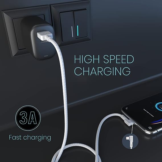 Portronics Konnect L 1.2M POR-1401 Fast Charging 3A 8 Pin USB Cable with Charge & Sync Function (White)