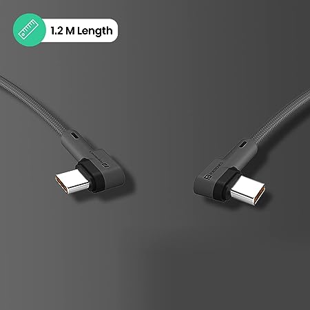 Portronics Konnect L 60W PD Type C to Type C Mobile Charging Cable, 1.2M, Fast Data Sync, Tangle Resistant, TPE+Nylon Braided (Grey)