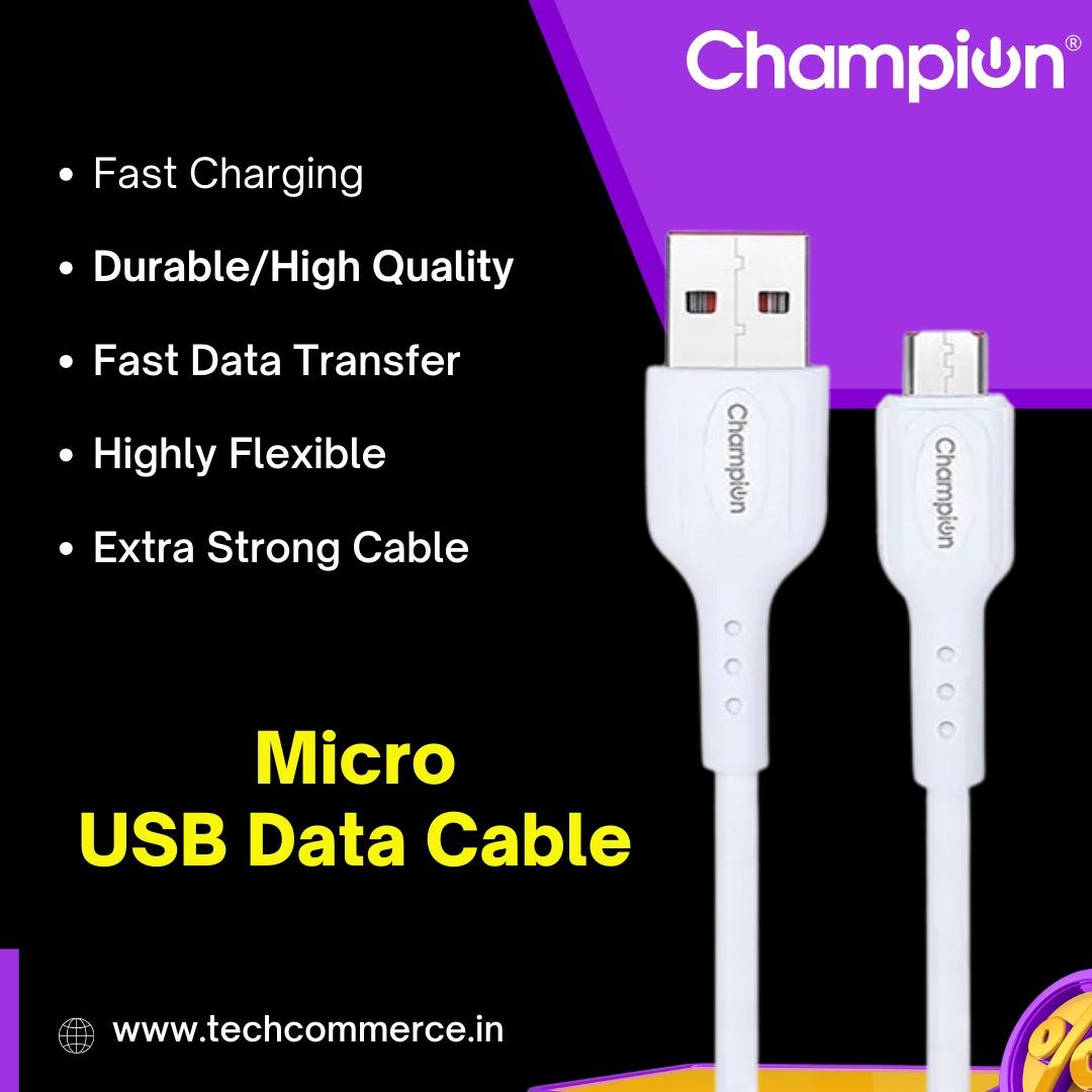 Champion USB to Micro 2.4Amp Data Sync & Charging Cable PVC 1M for all Android & Micro USB Devices (White)