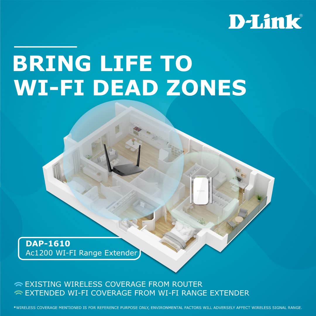 D-Link DAP-1610 AC1200 Wi-Fi Range Extender, (White)