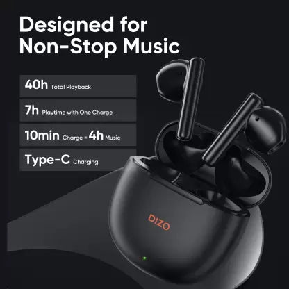 DIZO Buds P with Fast Charge, 40HPlaytime & 13mm Driver (by realme TechLife) Bluetooth True Wireless in Ear Earbuds (Black)