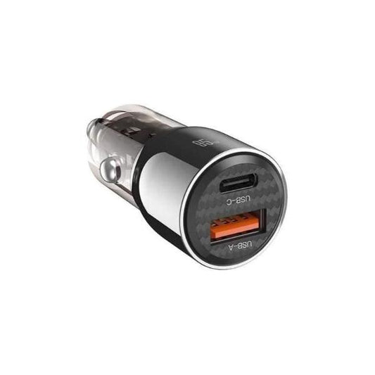 Champion 95W transparent Metallic Car Charger with Dual Port Type C and USB , Fast Charging Compatible with iPhones, Android Smartphones & Tablets (Black)