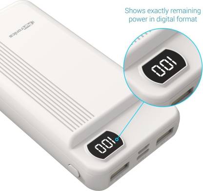 Portronics Indo 20D 20000mAh Power Bank with LED Digital Display & Dual Charging Options(White)
