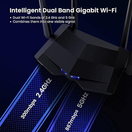 Tenda AC10 AC1200 Wireless Smart Dual-Band Gigabit WiFi Router, MU-MIMO, 4 Gigabit Ports, 867Mbps/5 GHz+ 300Mbps /2.4GHz, (Black, Not a Modem)