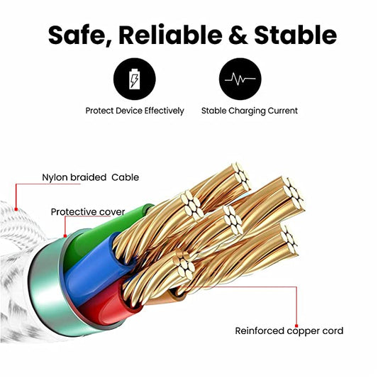 Portronics Konnect C1 60W PD Type C to Type C Unbreakable Data & Charging Cable, Nylon Braided with Metal Heads, 1M Length (White)