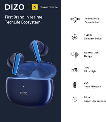 DIZO Buds Z Pro with Active Noise Cancellation Bluetooth Headset (Blue)