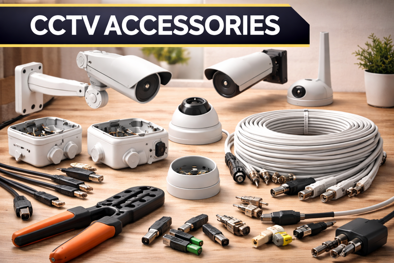 CCTV accessories including camera mounts, CCTV wires and cables, BNC connectors and junction boxes