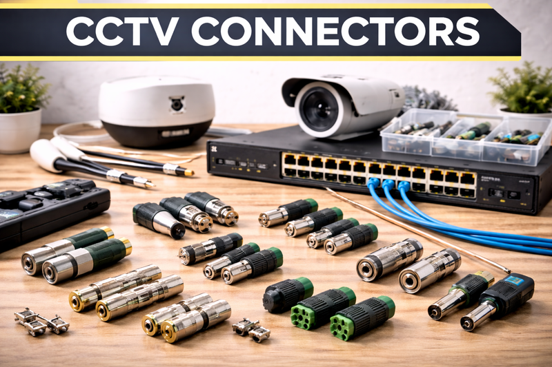 CCTV connectors including BNC connectors, DC power jacks and video signal connectors for surveillance cameras