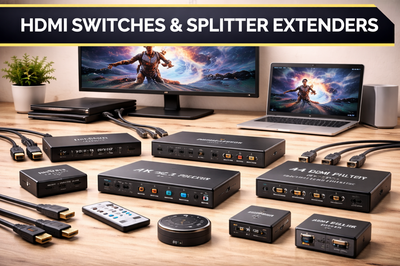 HDMI switches, splitters and extender devices for connecting multiple sources to TVs and monitors